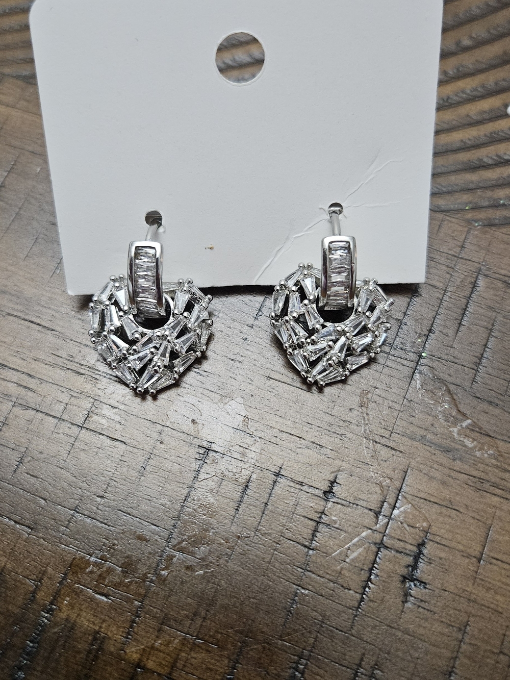 Silver Heart Cluster Drop Earrings - Sparkling Silver Tone